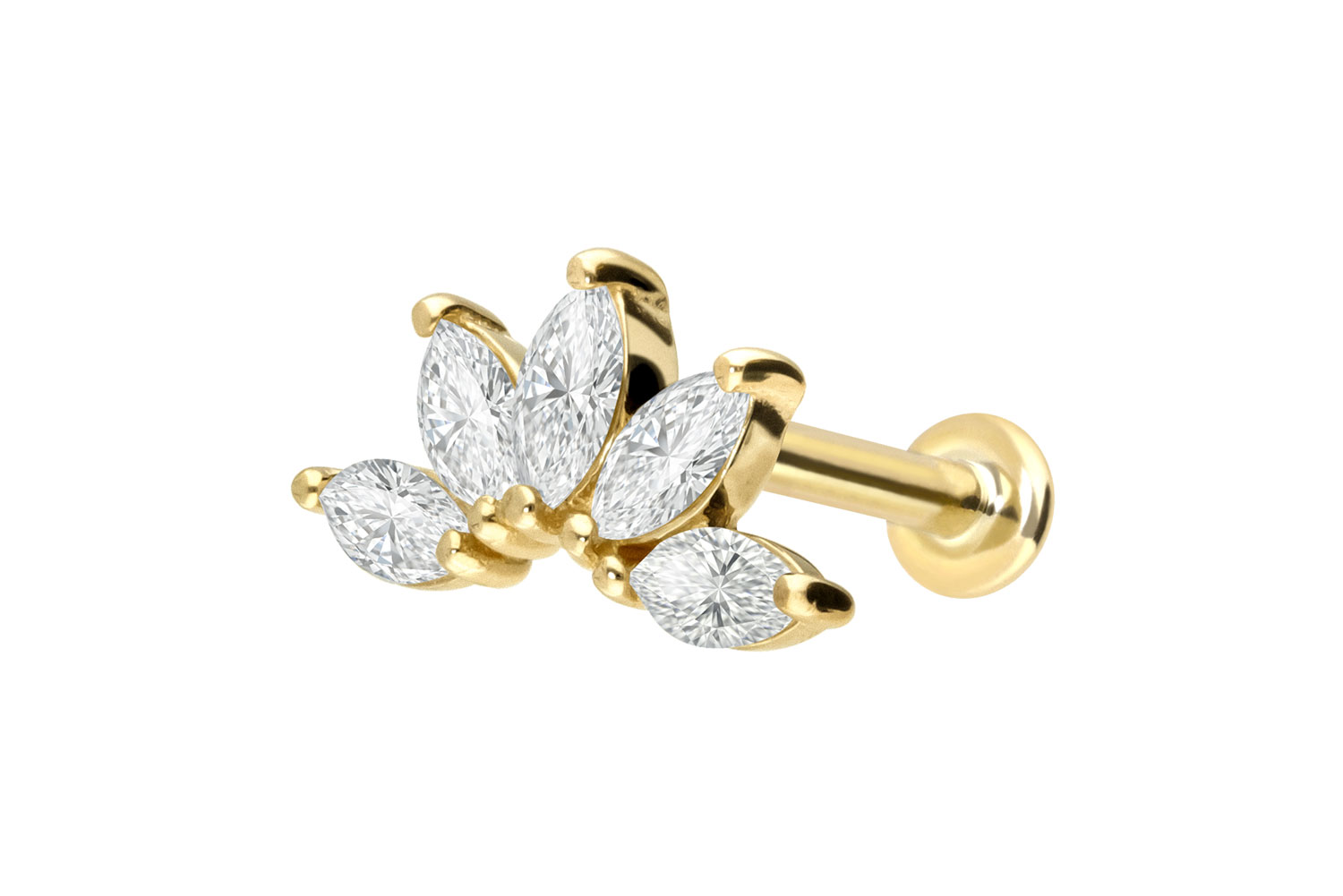 18 Karat Gold Labret Piercing mit Innengewinde DIAMANT-LOTUSBLÜTE